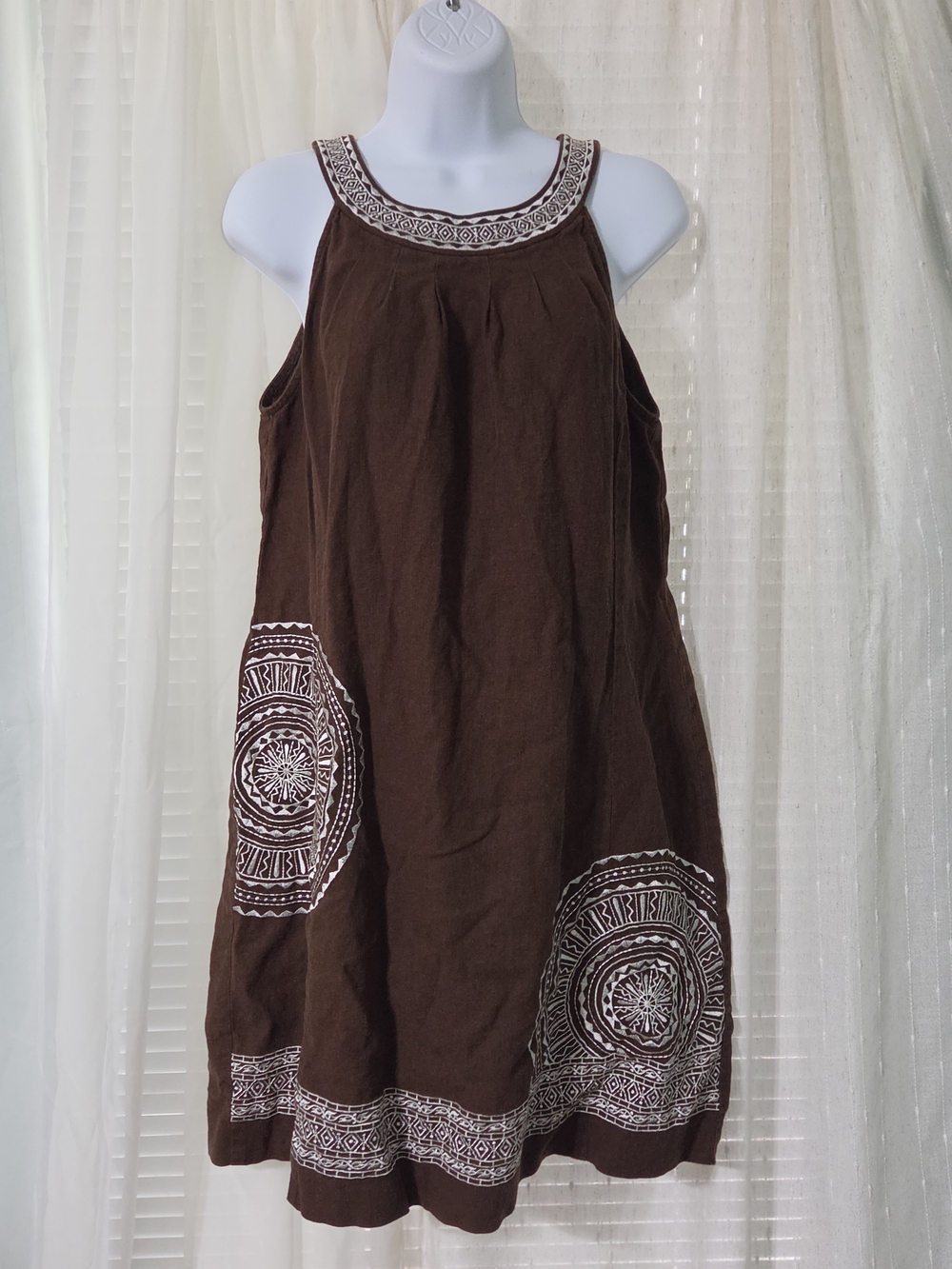 Jessica Howard Brown Sleeveless Embroidered Halter Dress